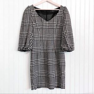 RONI Houndstooth v-neck peasant sleeve dress wool